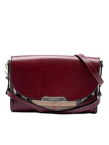 Burberry Leather and House Check Canvas Bridle Abbott Crossbody (view 1)