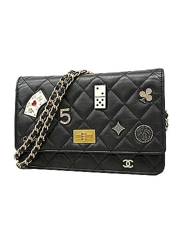 Chanel Chanel Wallet/Shoulder Wallet 2.55 Matelassé Chain Shoulder Lambskin Black Gold Women's (view 1)