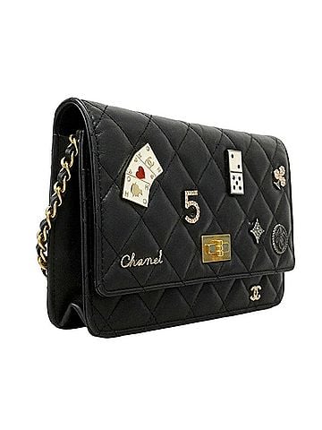 Chanel Chanel Wallet/Shoulder Wallet 2.55 Matelassé Chain Shoulder Lambskin Black Gold Women's (view 2)