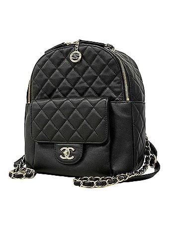 Chanel Chanel Matelassé Backpack/Daypack, Caviar Leather, Black/Champagne, Women's (view 1)