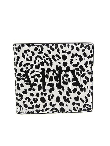 Valentino Garavani Valentino Garavani VLTN Logo Leopard Compact Wallet WY0P0654MHK Men,Women Leather Bill Wallet (bi-fold) Black,White (view 1)