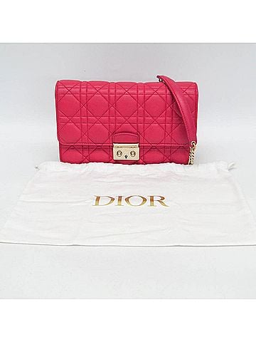 Christian Dior Christian Dior Cannage/Lady Dior Women's  Lambskin Chain/Shoulder Wallet Pink (view 2)