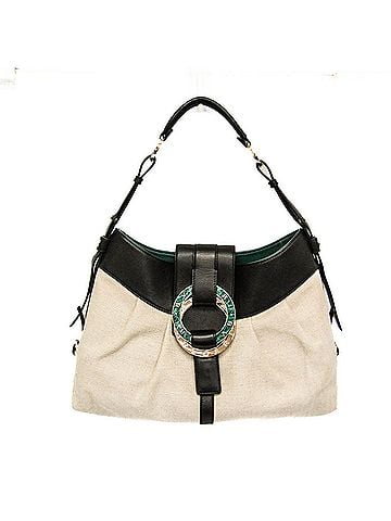 Bvlgari Bvlgari Chandra Women's Leather,Canvas Handbag,Shoulder Bag Black,Light Beige (view 1)