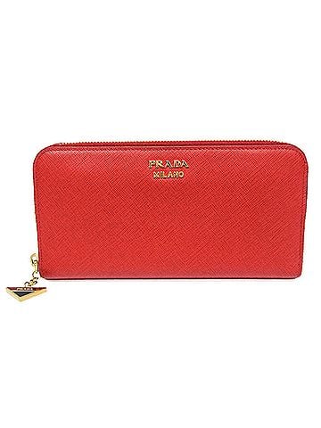 Prada Prada Saffiano Round Zip Triangle Charm Women's Leather Long Wallet (bi-fold) Red Color (view 1)
