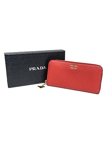 Prada Prada Saffiano Round Zip Triangle Charm Women's Leather Long Wallet (bi-fold) Red Color (view 2)