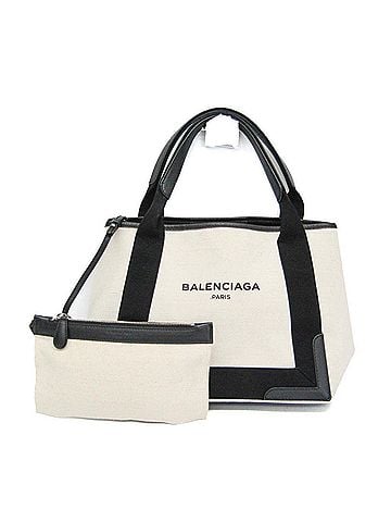 Balenciaga Balenciaga Navy Cabas S 339933 Women's Canvas,Leather Handbag Black,Off-white (view 1)