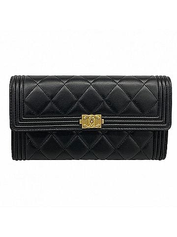 Chanel Chanel Boy Long Wallet, Lambskin, Black, Women's (view 1)