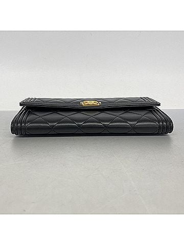 Chanel Chanel Boy Long Wallet, Lambskin, Black, Women's (view 2)