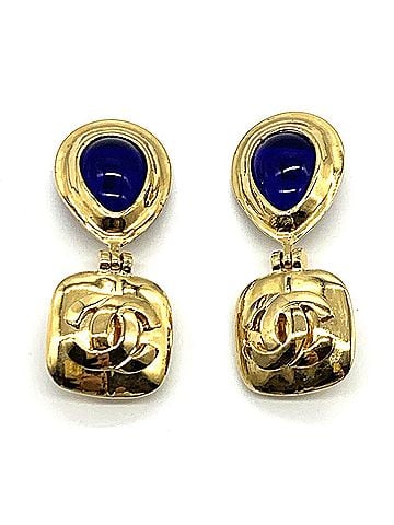 Chanel Chanel Gripoix Teardrop Coco Mark Earrings Gold x Blue 97P CHANEL (view 1)