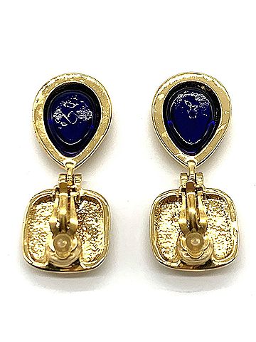 Chanel Chanel Gripoix Teardrop Coco Mark Earrings Gold x Blue 97P CHANEL (view 2)