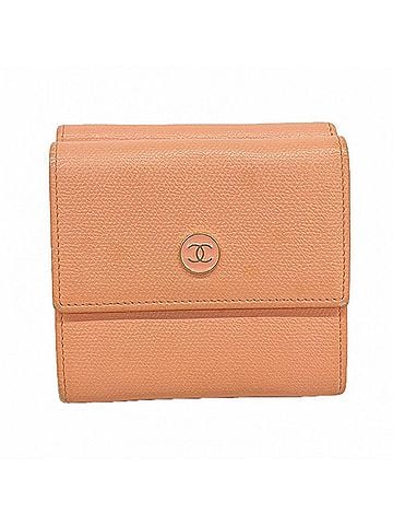 Chanel Chanel Tri-fold Long Wallet, Coco Button, Leather, Pink, Women's (view 1)