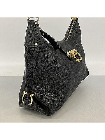 Salvatore Ferragamo Salvatore Ferragamo Gancini Leather Shoulder Bag, Black, Women's (view 2)