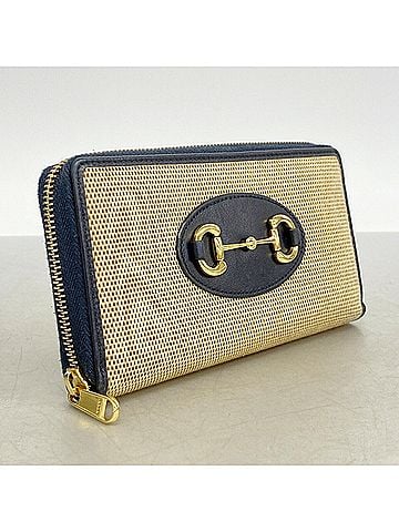 Gucci Gucci Long Wallet, Horsebit Design, 621889, Canvas, Navy Beige, Women's (view 2)