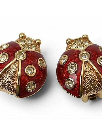 Christian Dior Christian Dior Earrings, Rhinestone Ladybug Design, Red and Gold (view 2)