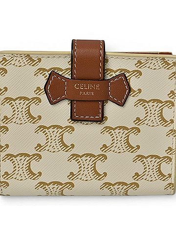 Céline Celine bi-fold wallet, CELINE mini Triomphe strap ivory brown (view 1)