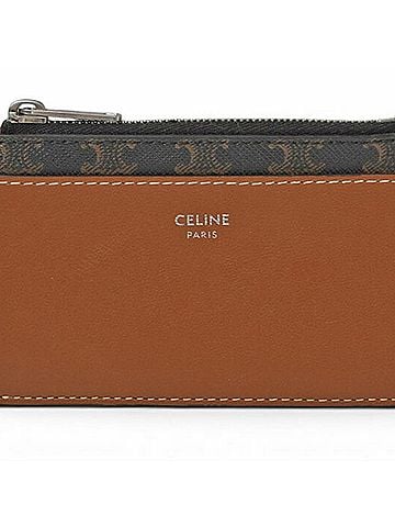 Céline Celine coin case/card holder, CELINE zip-closure card Triomphe canvas/lambskin, brown. (view 1)