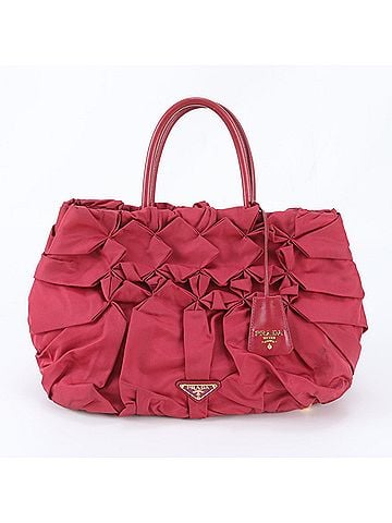 Prada Prada Tessuto Nylon Triangle Logo Frill Leather Tote Handbag Shoulder for Women (view 1)