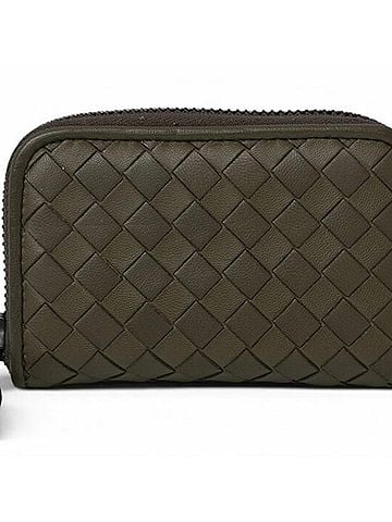 Bottega Veneta Bottega Veneta Card Case Coin Purse BOTTEGA VENETA Mini Wallet Intrecciato Leather Khaki Gray 114075 (view 1)