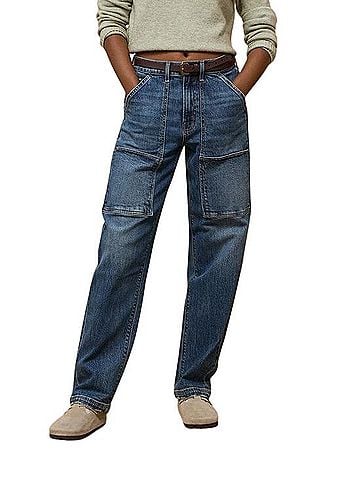 American Eagle Outfitters Stretch Super High Waisted Baggy Stright Jeans (view 1)