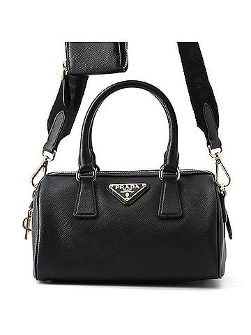 Prada Prada Mini Saffiano Triangle Handbag 1BB846 PRADA 2-way Shoulder Bag Black Boston (view 1)