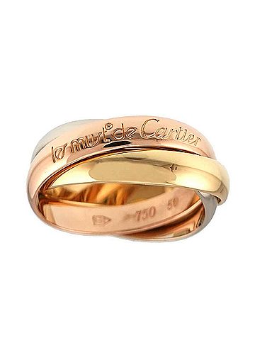 Cartier Cartier Trinity Medium MM #50 Ring, 18K Yellow Gold, White Pink Triple Band, Three 3 Colors, 750 Gold. (view 1)