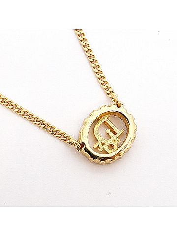 Christian Dior Christian Dior Necklace, Oval, GP Plated, Rhinestone, Gold, Women's (view 2)