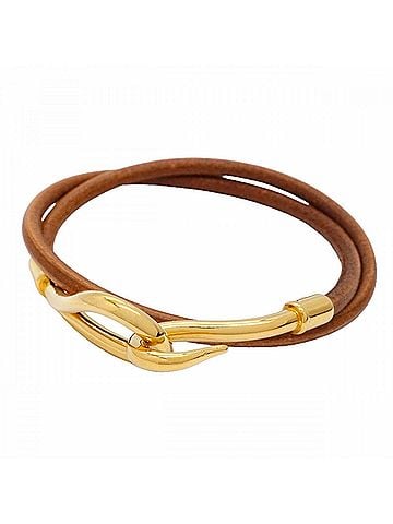 Hermès Hermes Jumbo Hook Bracelet, GP Plated Leather, Gold Brown, Women's (view 1)
