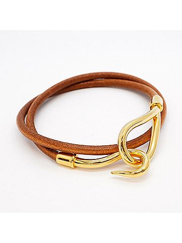 Hermès Hermes Jumbo Hook Bracelet, GP Plated Leather, Gold Brown, Women's (view 2)