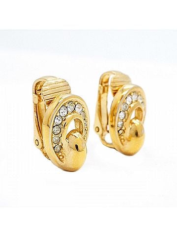 Christian Dior Christian Dior Earrings, GP Plated, Rhinestone, Gold, Women's (view 2)