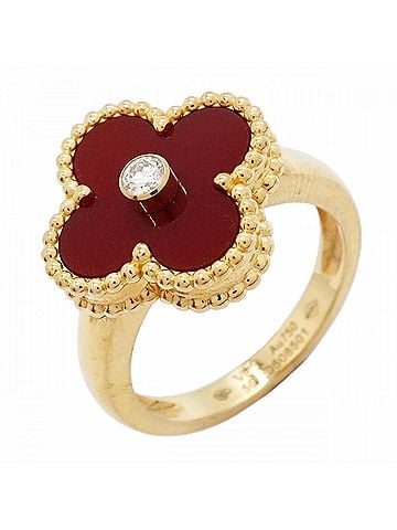 Van Cleef & Arpels Van Cleef & Arpels Alhambra Ring, 1PD (18K Yellow Gold), Diamond, Carnelian Red, Size #50, Ladies' (view 1)