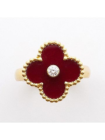 Van Cleef & Arpels Van Cleef & Arpels Alhambra Ring, 1PD (18K Yellow Gold), Diamond, Carnelian Red, Size #50, Ladies' (view 2)