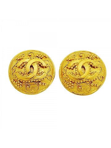 Chanel Chanel Earrings, Coco Mark Circle, GP Plated Gold, Women's (view 1)