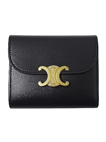 Céline Celine CELINE Women's Wallet, Triomphe Design, Bi-fold Leather Black, Mini Wallet (view 1)