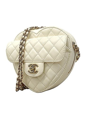 Chanel Chanel Matelassé Chain Shoulder Bag, Lambskin, White/Champagne, Women's, OP004051 (view 1)