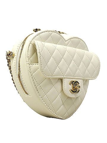 Chanel Chanel Matelassé Chain Shoulder Bag, Lambskin, White/Champagne, Women's, OP004051 (view 2)