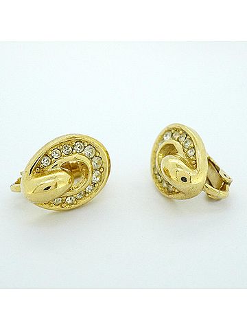 Christian Dior Christian Dior Earrings, GP Plated, Rhinestone, Gold, Women's (view 2)