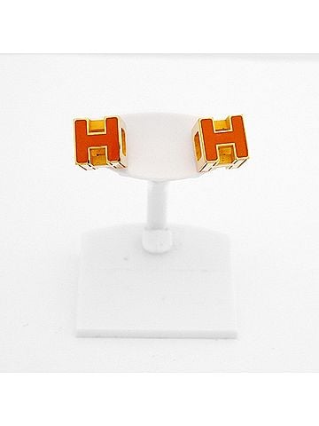 Hermès Hermes H-Cube Earrings, GP Plated, Gold, Orange, Women's (view 2)