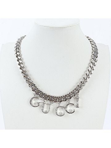 Gucci Gucci Script Logo Choker Necklace, Silver, Men's Accessory (view 1)