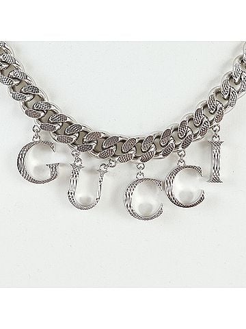 Gucci Gucci Script Logo Choker Necklace, Silver, Men's Accessory (view 2)
