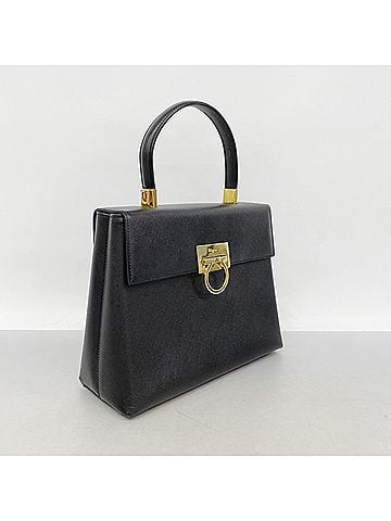 Salvatore Ferragamo Salvatore Ferragamo Gancini Leather Handbag, Black, Women's, P3025092 (view 2)