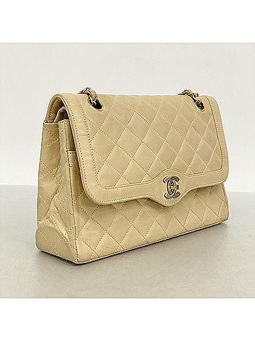 Chanel Chanel Matelassé Shoulder Bag, Paris Limited Edition, Double Flap, Chain, Lambskin, Beige, Women's, P3005166 (view 2)