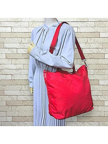 Prada Prada tote bag, handbag, nylon, red, women's, PRADA 2-way (view 2)