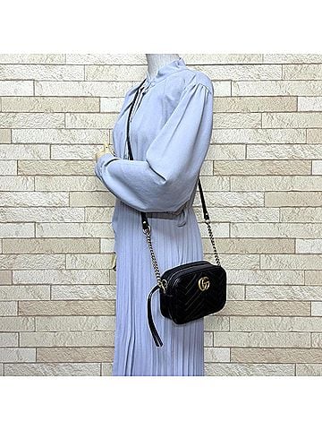 Gucci Gucci Mini Camera Bag GG Marmont Shoulder Leather 448065 Black Women's GUCCI (view 2)