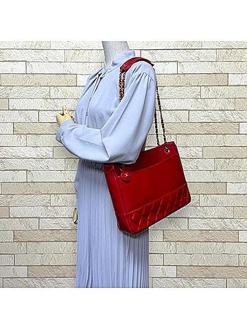 Chanel Chanel Matelassé Shoulder Bag, Leather, Red, Women's, CHANEL Double Chain (view 2)