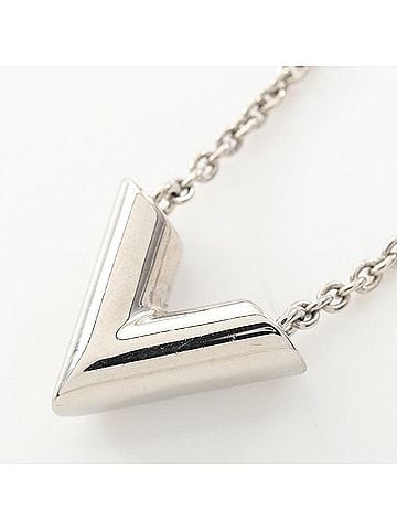 Louis Vuitton Louis Vuitton Essential V Necklace, Stainless Steel, Women's, Silver Tone, M63197 (view 2)