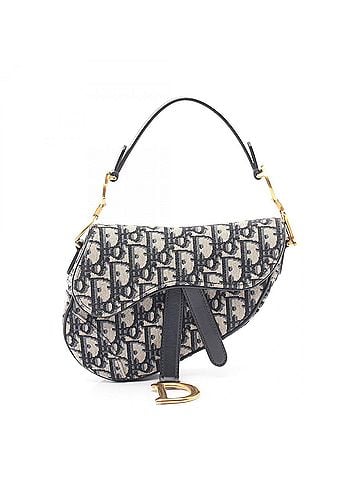 Christian Dior Christian Dior Dior Saddle Bag Mini Oblique Jacquard Handbag, Canvas Leather, Women's, Navy, Beige, Black, M0456CTZQ_M928 (view 1)