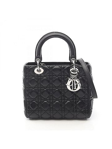 Christian Dior Christian Dior Dior LADY DIOR Medium 2-Way Handbag, Leather, Women's, Black (view 1)