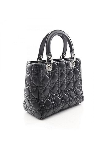 Christian Dior Christian Dior Dior LADY DIOR Medium 2-Way Handbag, Leather, Women's, Black (view 2)