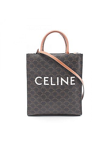 Céline Celine Small Vertical Cabas Triomphe 2-Way Tote Bag/Handbag, Coated Canvas and Leather, Women's, Black/Brown, 191542 (view 1)