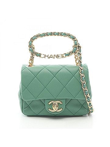 Chanel Chanel Mini Matelassé Oval Logo Top Handle 2-Way Shoulder Bag/Handbag, Lambskin Leather, Women's, Green (view 1)
